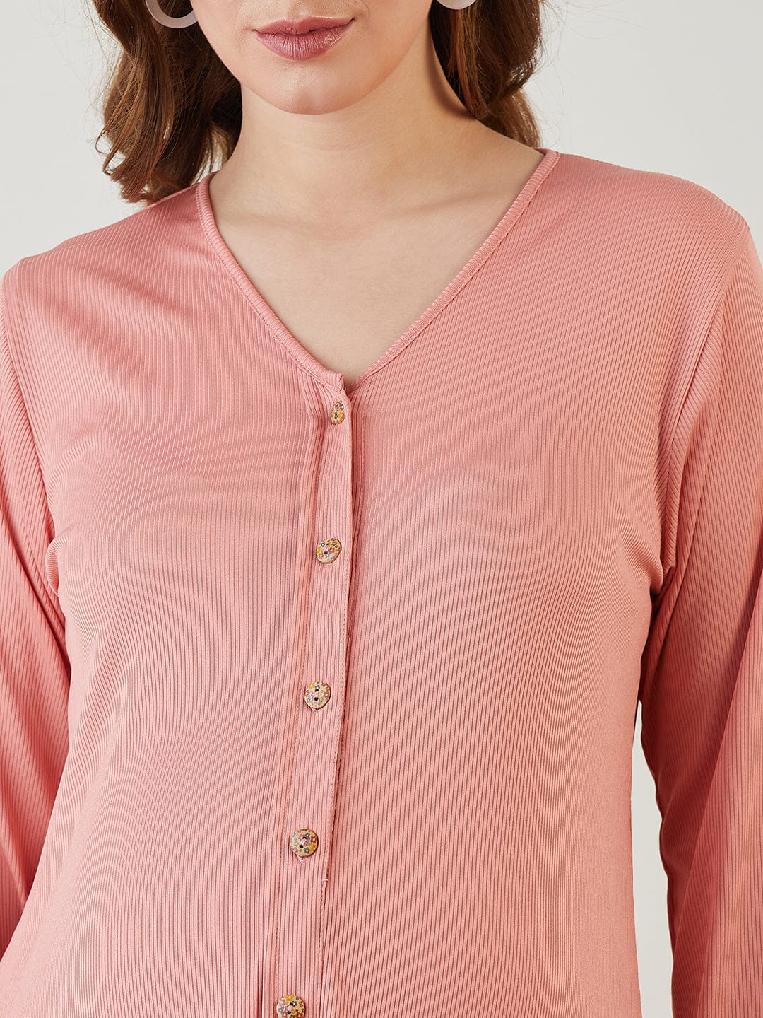 The Kaftan Company Nightdress Peach Ribbed Nightdress with Button-Down Front