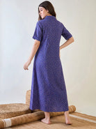The Kaftan Company Nightdress Periwinkle Blue Floral Cotton Collared Nightdress with Pockets