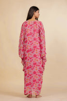 The Kaftan Company Nightdress Pink and Magenta Rose Print Georgette Kaftan Dress
