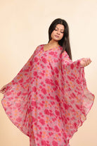 The Kaftan Company Nightdress Pink and Magenta Rose Print Georgette Kaftan Dress