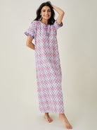 The Kaftan Company Nightdress Pink and White Tie dye embroidered Nightdress