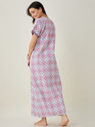 The Kaftan Company Nightdress Pink and White Tie dye embroidered Nightdress