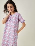 The Kaftan Company Nightdress Pink and White Tie dye embroidered Nightdress