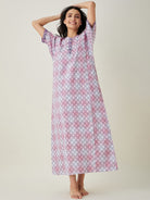 The Kaftan Company Nightdress Pink and White Tie dye embroidered Nightdress