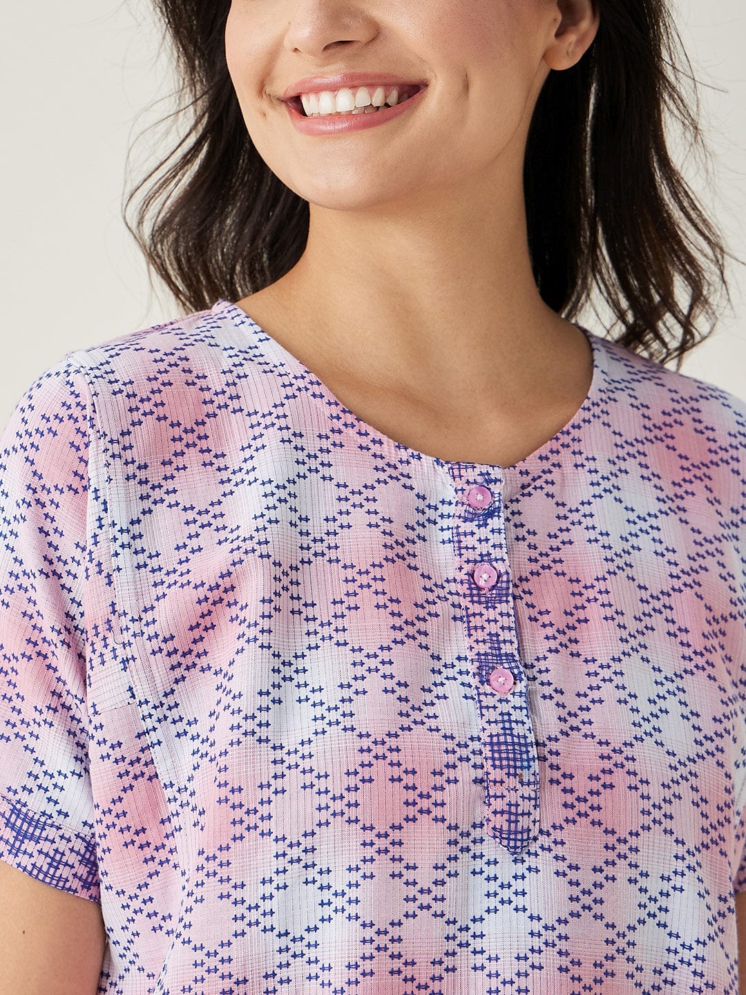 The Kaftan Company Nightdress Pink and White Tie dye embroidered Nightdress