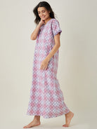 The Kaftan Company Nightdress Pink and White Tie dye embroidered Nightdress