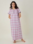 The Kaftan Company Nightdress Pink and White Tie dye embroidered Nightdress
