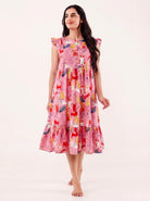 The Kaftan Company Nightdress Pink Animal Print Nightdress with Ruffle Sleeves