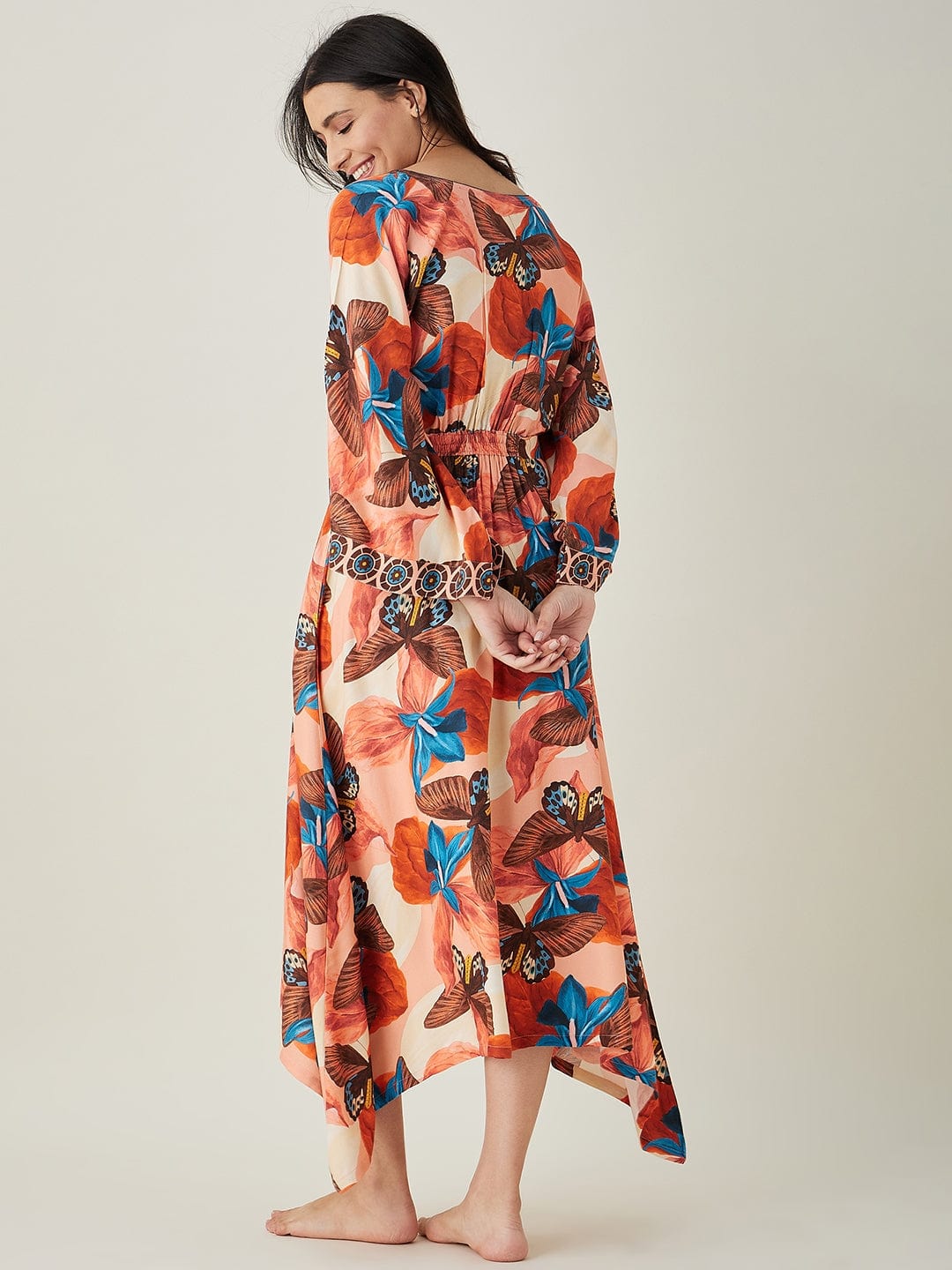 The Kaftan Company Nightdress Pink Butterfly Maxi Loungedress