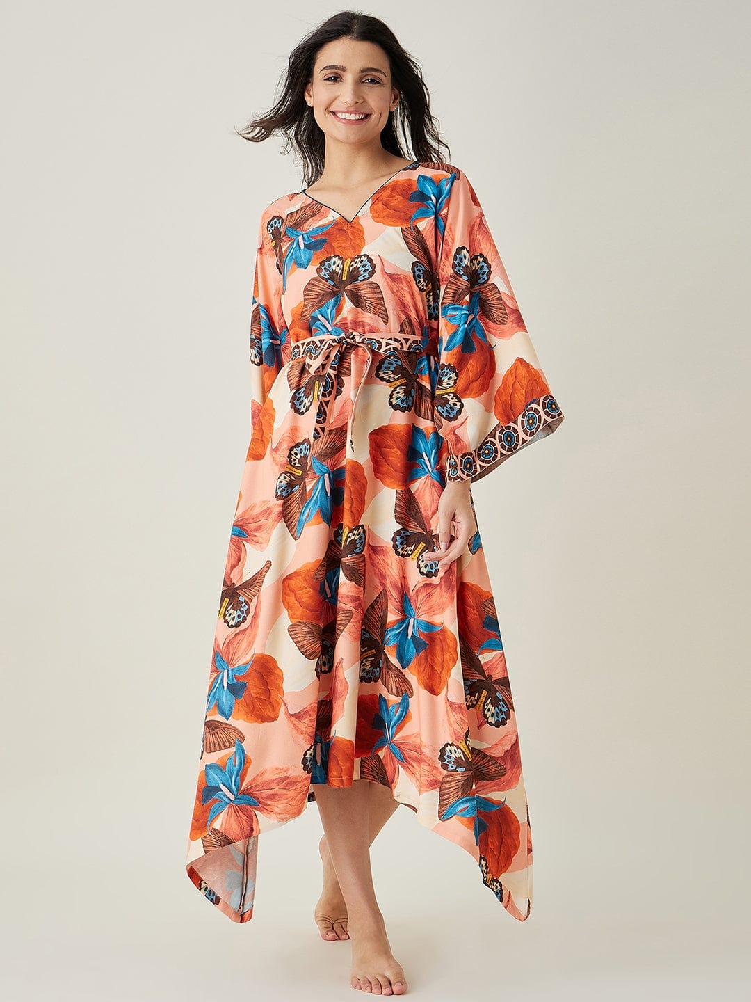 The Kaftan Company Nightdress Pink Butterfly Maxi Loungedress