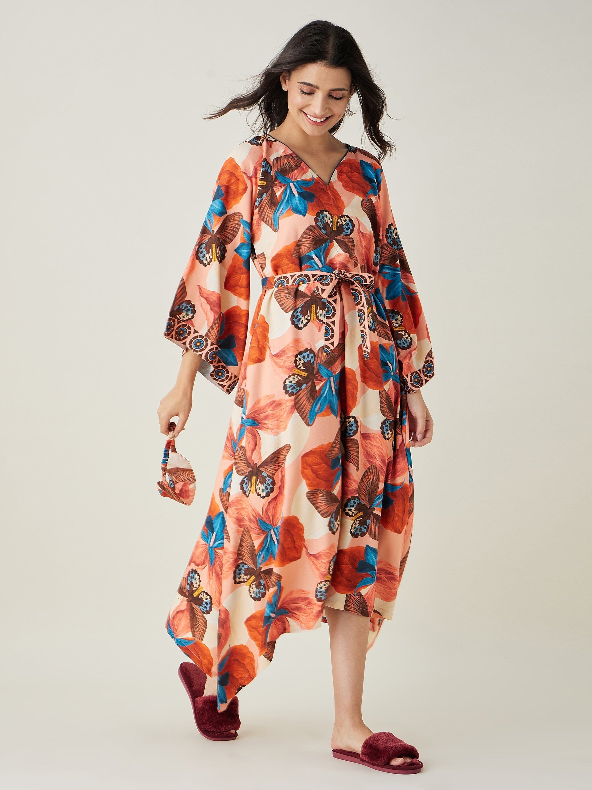 The Kaftan Company Nightdress Pink Butterfly Maxi Loungedress