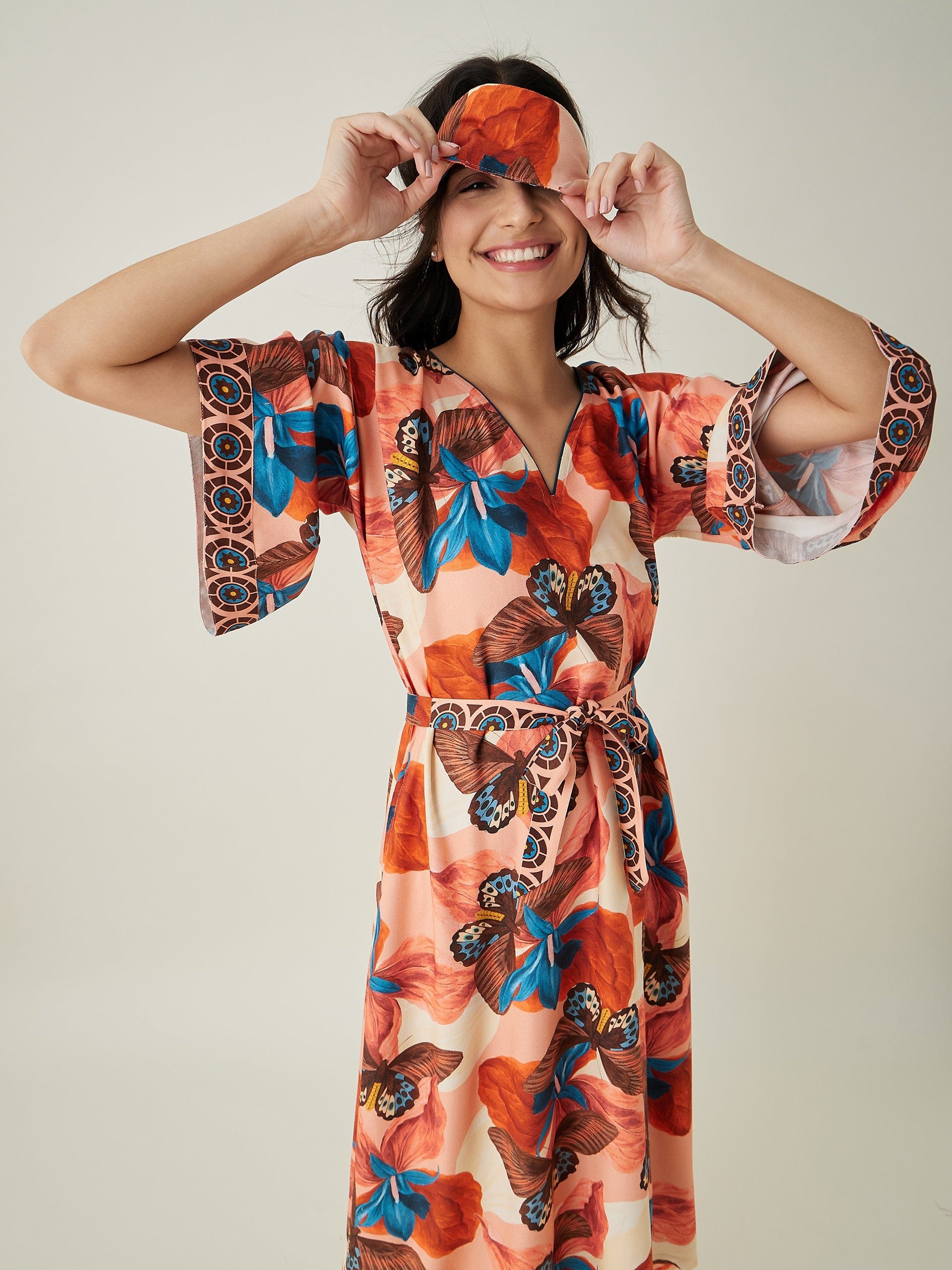 The Kaftan Company Nightdress Pink Butterfly Maxi Loungedress