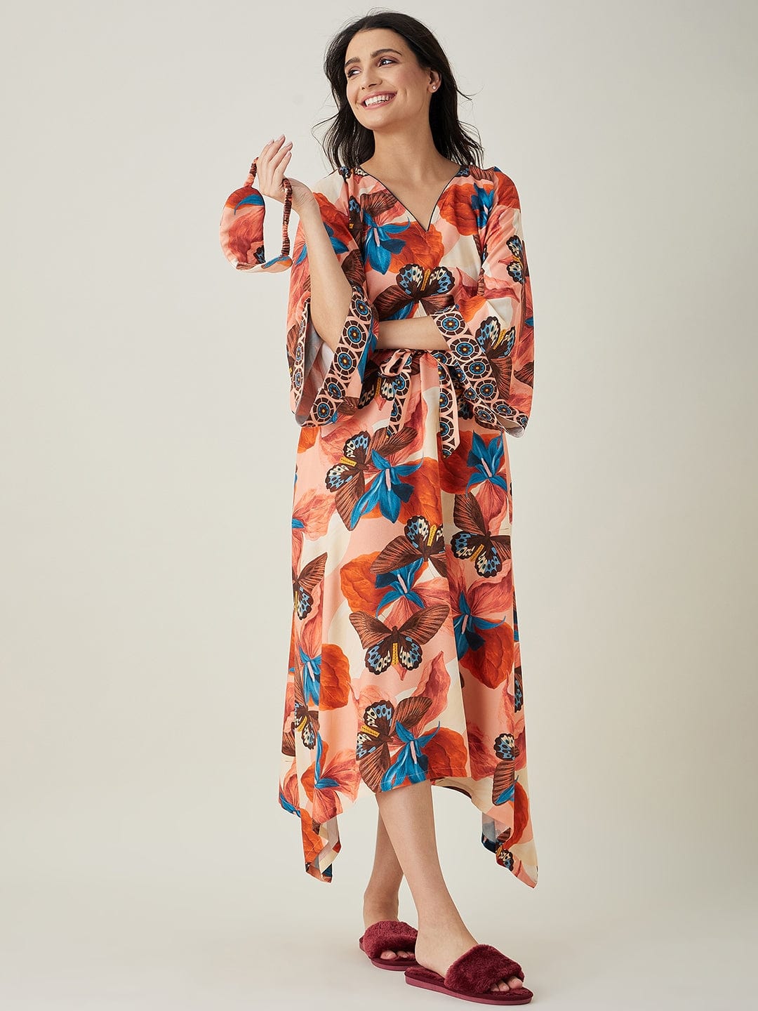 The Kaftan Company Nightdress Pink Butterfly Maxi Loungedress