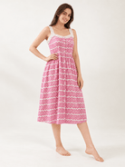 The Kaftan Company Nightdress Pink Chevron Viscose Rayon Sleeveless Nightdress with Lace Straps