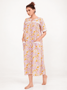 The Kaftan Company Nightdress Pink Floral Cotton Button-Front Nightdress with Lace Trim