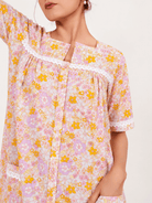The Kaftan Company Nightdress Pink Floral Cotton Button-Front Nightdress with Lace Trim