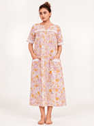 The Kaftan Company Nightdress Pink Floral Cotton Button-Front Nightdress with Lace Trim