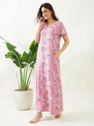 The Kaftan Company Nightdress Pink Floral Sketch Print Viscose Nightdress with Pockets