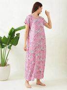The Kaftan Company Nightdress Pink Floral Sketch Print Viscose Nightdress with Pockets