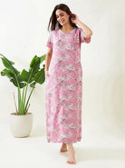 The Kaftan Company Nightdress Pink Floral Sketch Print Viscose Nightdress with Pockets