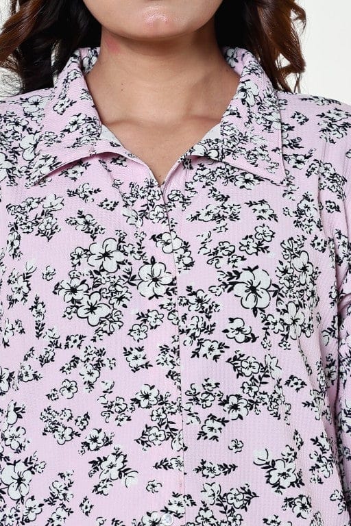 The Kaftan Company Nightdress Pink Floral Textured Stretch Crepe Nightdress