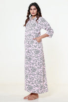 The Kaftan Company Nightdress Pink Floral Textured Stretch Crepe Nightdress