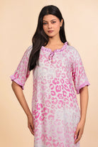 The Kaftan Company Nightdress Pink Leopard Print Viscose Nighty with Ruffled Trim