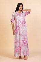 The Kaftan Company Nightdress Pink Leopard Print Viscose Nighty with Ruffled Trim