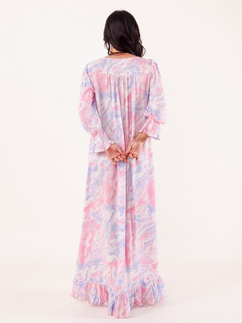 The Kaftan Company Nightdress Pink Marble Printed Viscose Rayon Nightdress
