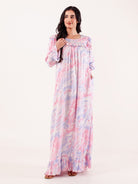 The Kaftan Company Nightdress Pink Marble Printed Viscose Rayon Nightdress
