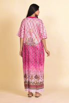 The Kaftan Company Nightdress Pink Ornate Persian-Inspired Print Satin Maxi Nightdress