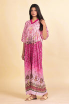 The Kaftan Company Nightdress Pink Ornate Persian-Inspired Print Satin Maxi Nightdress