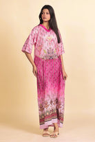 The Kaftan Company Nightdress Pink Ornate Persian-Inspired Print Satin Maxi Nightdress