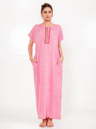 The Kaftan Company Nightdress Pink Viscose-Linen Nightdress – Hand-Embroidered Placket