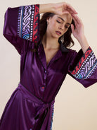The Kaftan Company Nightdress Plum Satin Button-Down Nightdress with Printed Cuffs – Intimare Bridal Collection