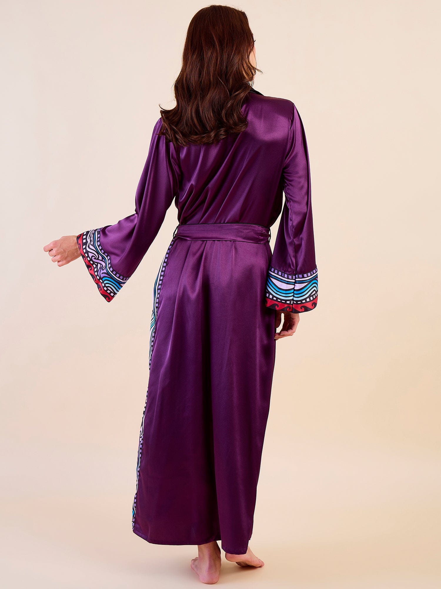 Plum Satin Button-Down Nightdress with Printed Cuffs – Intimare Bridal –  The Kaftan Company