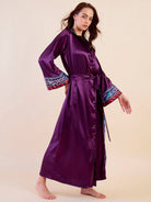 The Kaftan Company Nightdress Plum Satin Button-Down Nightdress with Printed Cuffs – Intimare Bridal Collection