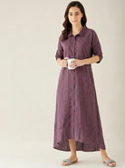The Kaftan Company Nightdress Plum Striped Handloom Cotton Nightdress with Collar and Pockets