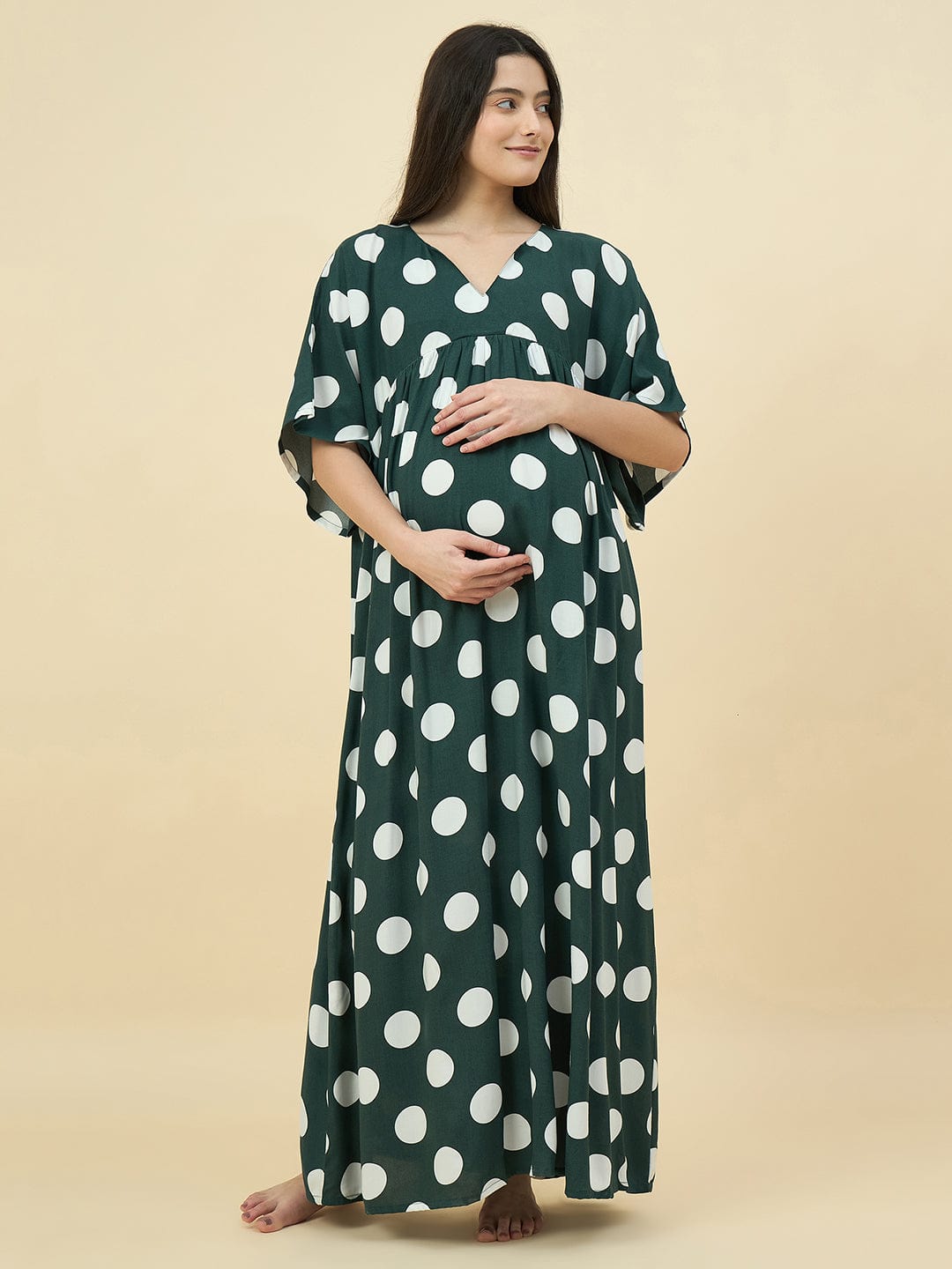 The Kaftan Company Nightdress Polka Dot Modal Maternity Nightdress with Feeding Zippers
