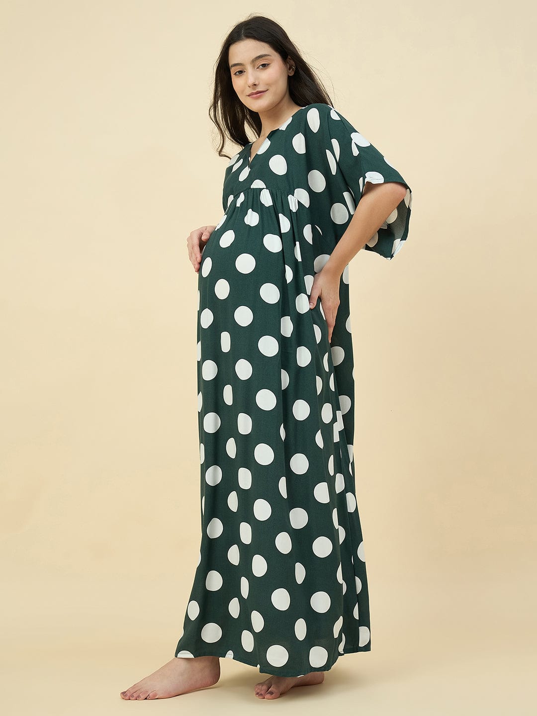 Polka Dot Modal Maternity Nightdress with Feeding Zippers S