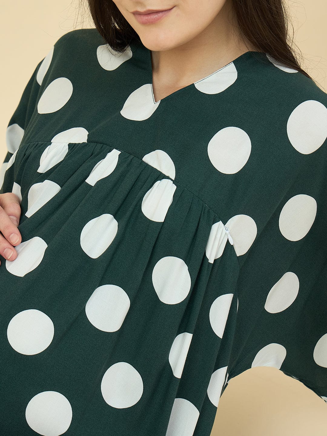 Buy Polka Dot Modal Maternity Nightdress with Feeding Zippers |The