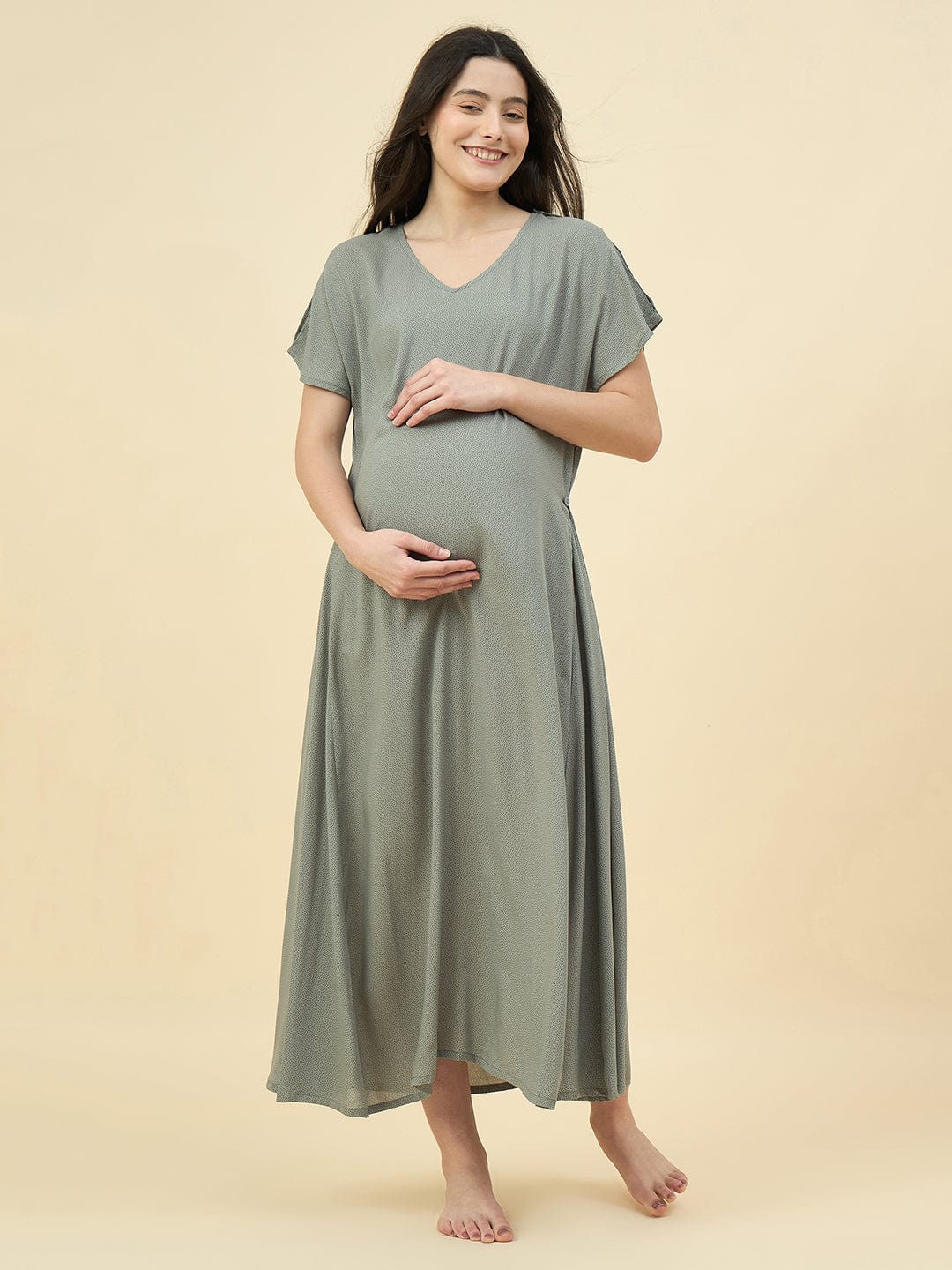 The Kaftan Company Nightdress Polka Dot Modal Maternity Nightdress with Shoulder Feeding Access