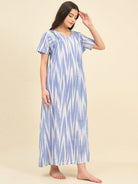The Kaftan Company Nightdress Purple Ikat Handloom Cotton Nightdress – Relaxed Maxi Fit with Pockets