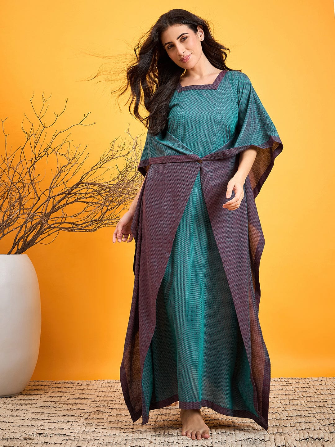 The Kaftan Company Nightdress Purple N Blue Draped kaftan Night Dress