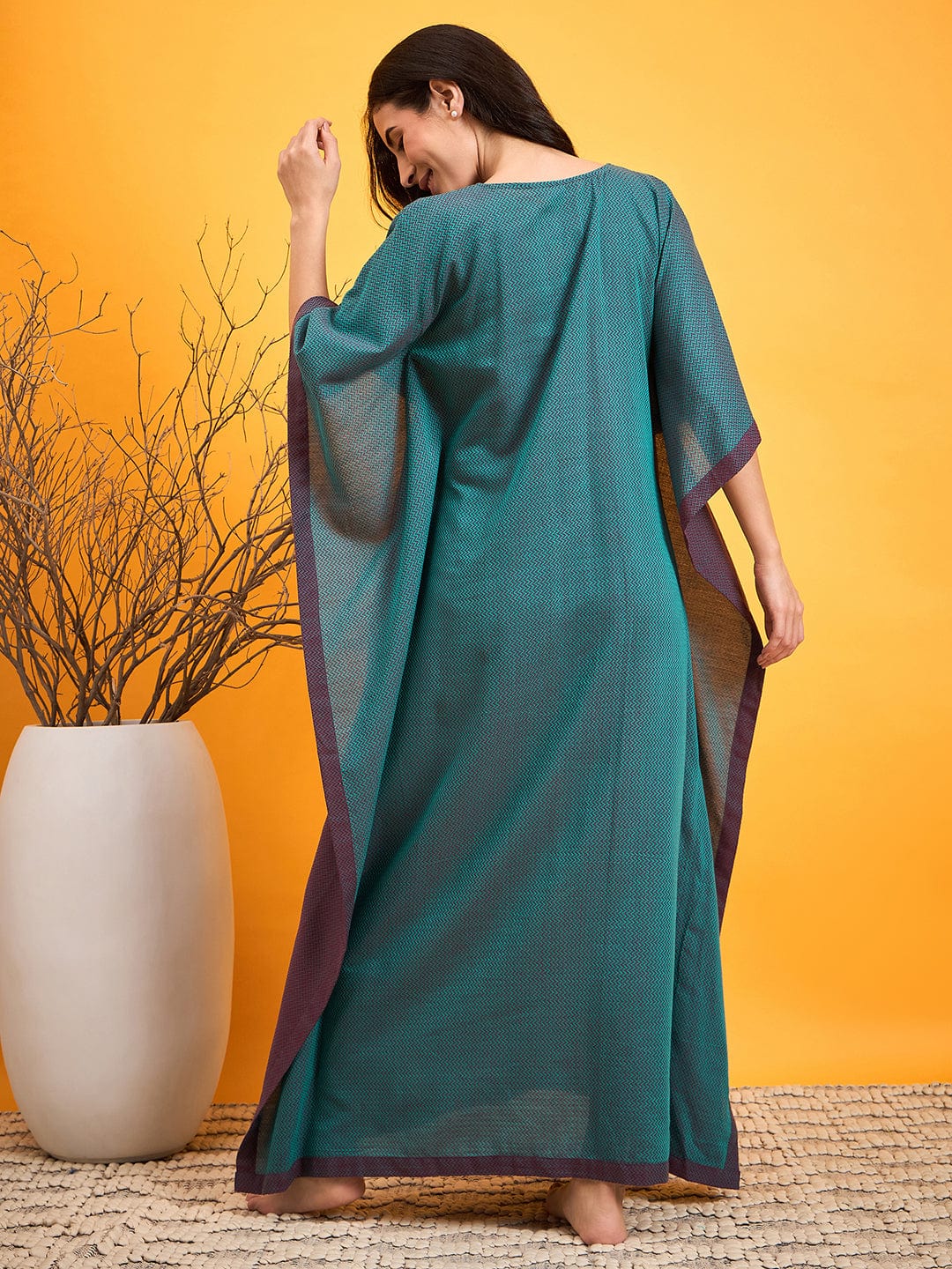 The Kaftan Company Nightdress Purple N Blue Draped kaftan Night Dress