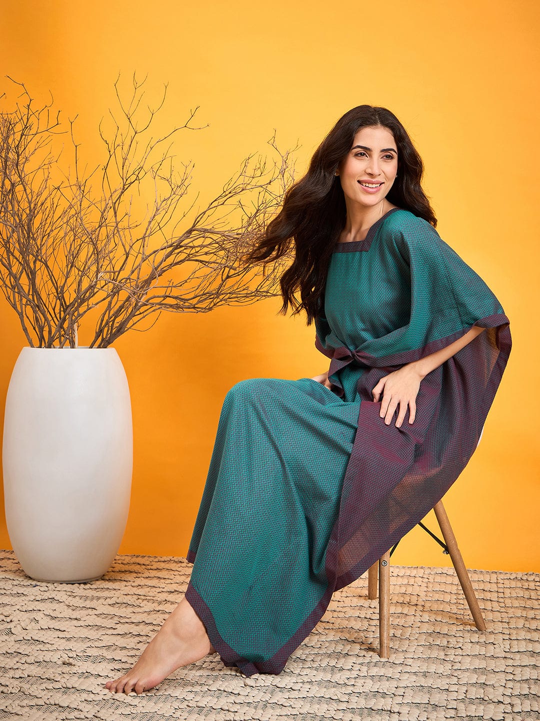 The Kaftan Company Nightdress Purple N Blue Draped kaftan Night Dress