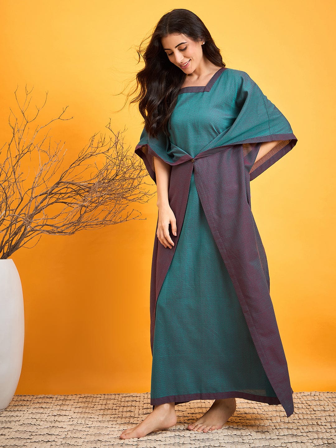 The Kaftan Company Nightdress Purple N Blue Draped kaftan Night Dress