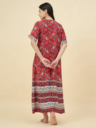 The Kaftan Company Nightdress Red Floral Cotton Viscose Nightdress – Pintuck Front & Pockets