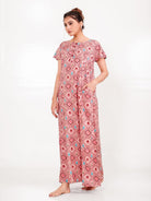 The Kaftan Company Nightdress Rose Ikat Printed Viscose Rayon Nightdress