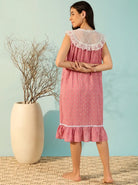 The Kaftan Company Nightdress Rose Pink Ditsy Print Cotton Nightdress with Lace Trim